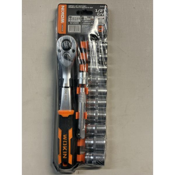 WOKIN 12 Pieces 1/2" Ratchet Handle with Socket Set - NEW
