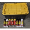 Image 1 : 27 Gallon Tough Tote With 5 Cans Of Flex Seal And 3 Cans Of Crack & Gap Filler