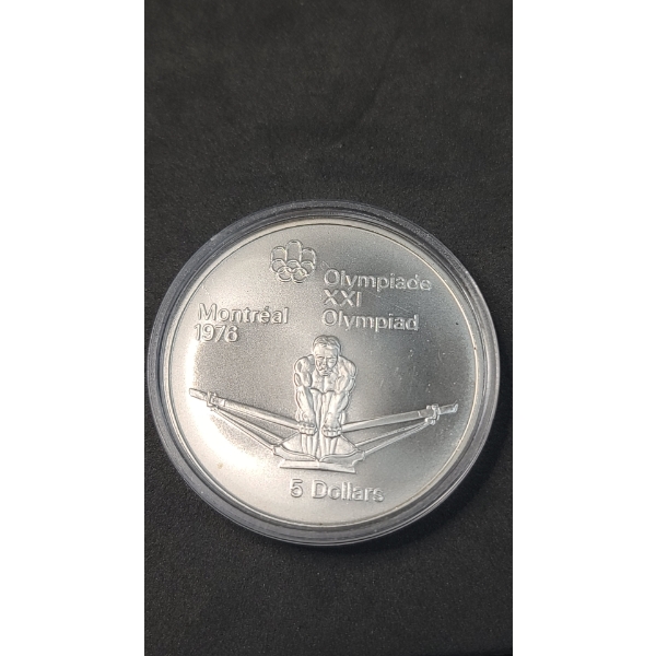 1974 Canadian Queen Elizabeth/ Montreal Olympics Rowing 0.925 Silver $5 Coin - ASW: 0.7227 oz