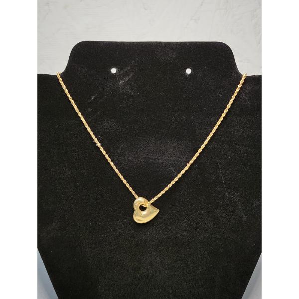 14K Yellow Gold Chain 19" Necklace with 14K Bubble Heart Pendant TW: 2.9g