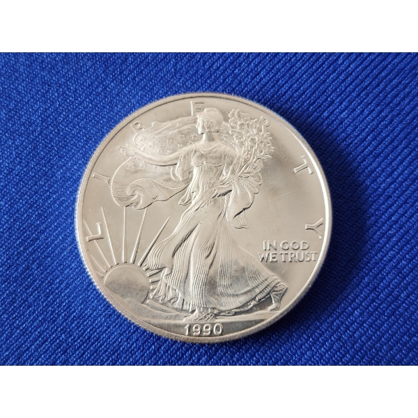 1990 Silver American Eagle $1 Coin - 1 oz .999 Fine Silver 