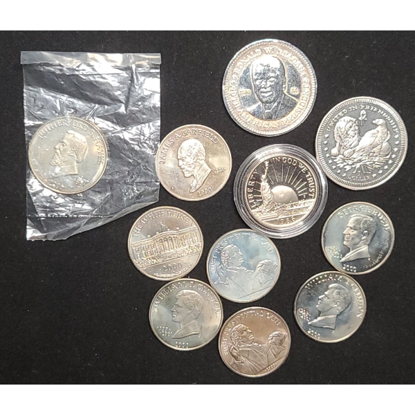 Assorted Republic Of Liberia, US And British Commemorative $1/ $5 Coins & Medals