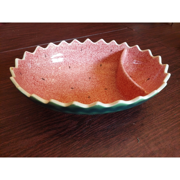 Rare Vintage Watermellon Divided Serving Bowl 12" x 9" x 4 - New Old Stock Never Used