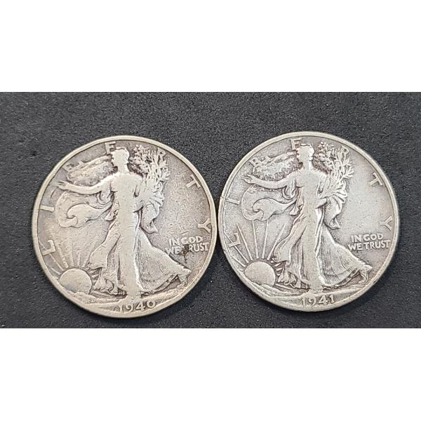 U.S 1940-S & 1941-D Walking Liberty 90% Silver Half Dollars - Face Value: $1.00