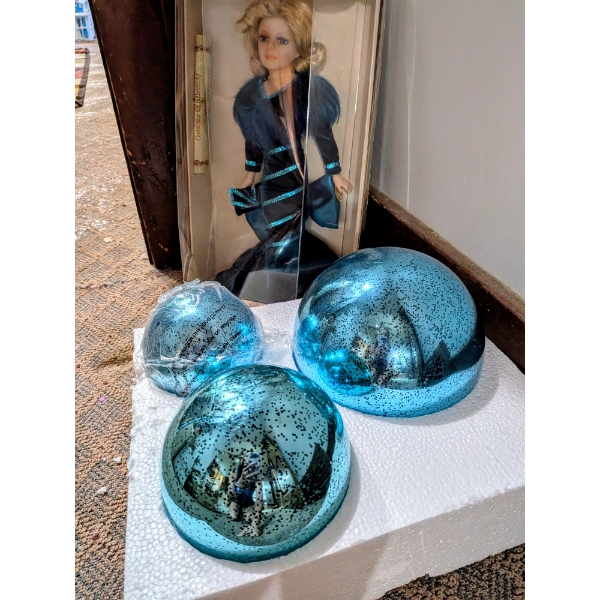 New 18" Porcelain Doll, New Battery Powered Lighted Blue Glass Balls