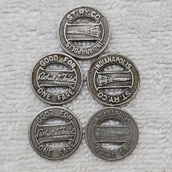 Five 1927 Indianapolis Street Railway Company Transit Tokens
