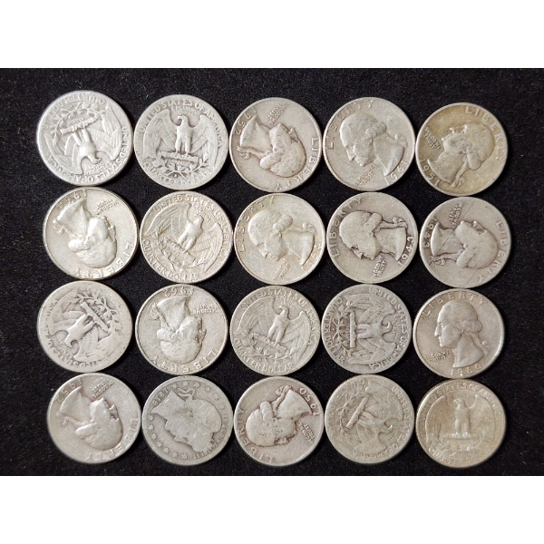 $5 Face Value in Assorted 90% Silver Washington Head Quarters 