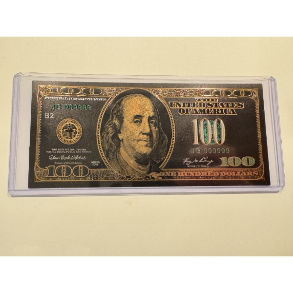 Ben Franklin $100 Collector Gold Foil .999999 - 24K Gold Note In Protective Holder - Mint Condition