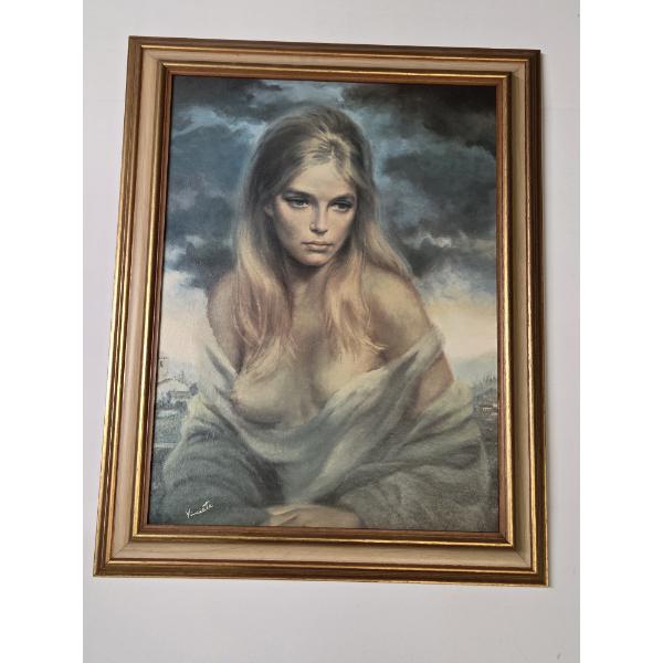 Excellent Condition Vintage 23''x29'' Framed & Signed Remarkable "Girl Of Valdarno" Lithograph 