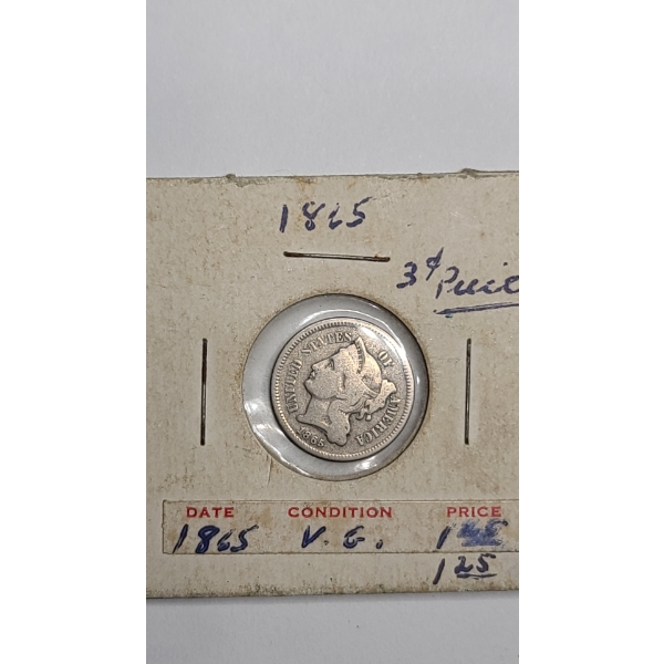 United States 1865 3 Cent Coin 