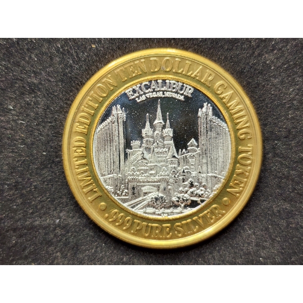 Excalibur Las Vegas, Nevada Limited Edition Ten Dollar Gaming Token .999 Fine Silver - 0.6 OZT ASW 