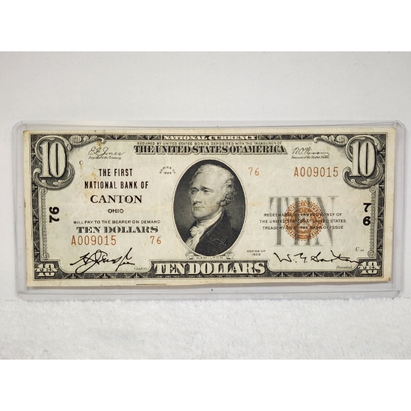 *VERY RARE* 1929 First National Bank of Canton Ohio $10 National Currency Brown Seal Note