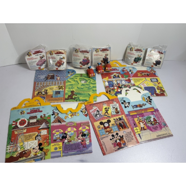 McDonald's Happy Meal Mickey Mouse Disney Boxes plus Small Disney Toys (most in packages)
