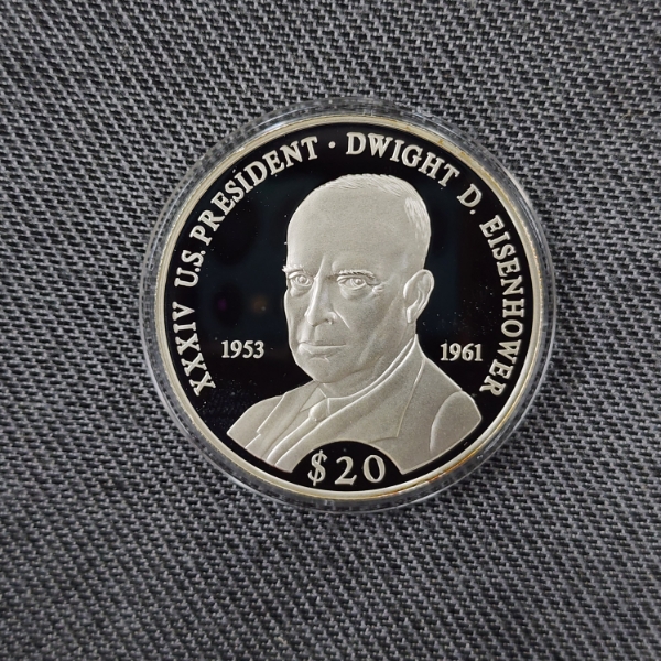 2000 Republic of Liberia $20 Dwight Eisenhower 20 Gram .999 Fine Silver Coin in Protective Case