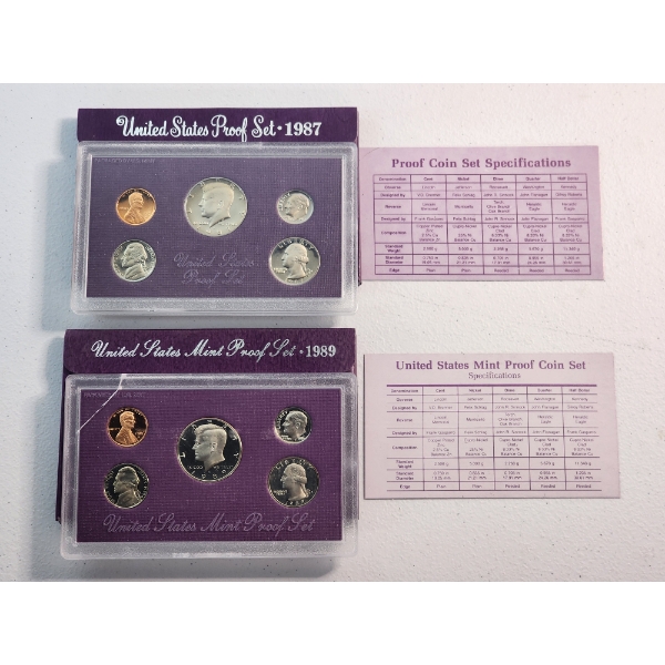1987 and 1989 United States Proof Sets with Box and COA