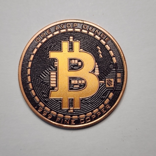 Colorized Bitcoin Design 1 AVDP oz .999 Fine Copper Round