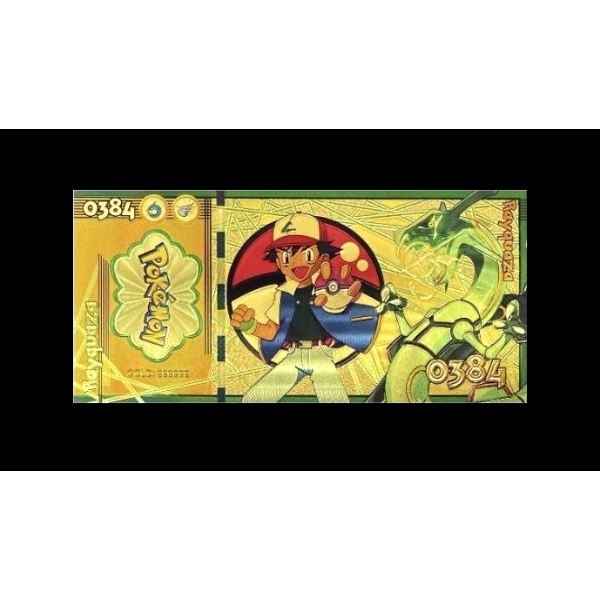 Pure 24k .999 Gold Foil POKEMON "RAYQUAZA" Note - Mint - NEW SERIES - Processed in Pure GOLD