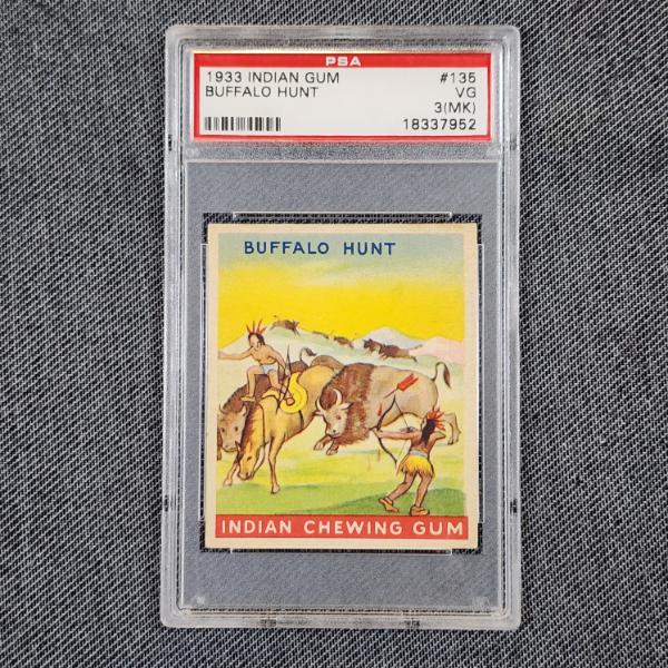 RARE 1933 Indian Chewing Gum #135 Buffalo Hunt Trading Card Graded PSA 3(MK)