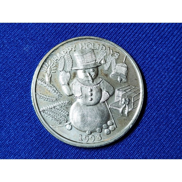 Happy Holidays Snowman 1993 Silver Round - 1 Troy oz .999 Fine Silver 