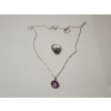 Image 1 : Beautiful Sterling Silver Necklace and Ring with Purple Stones: Total Weight 9.9g