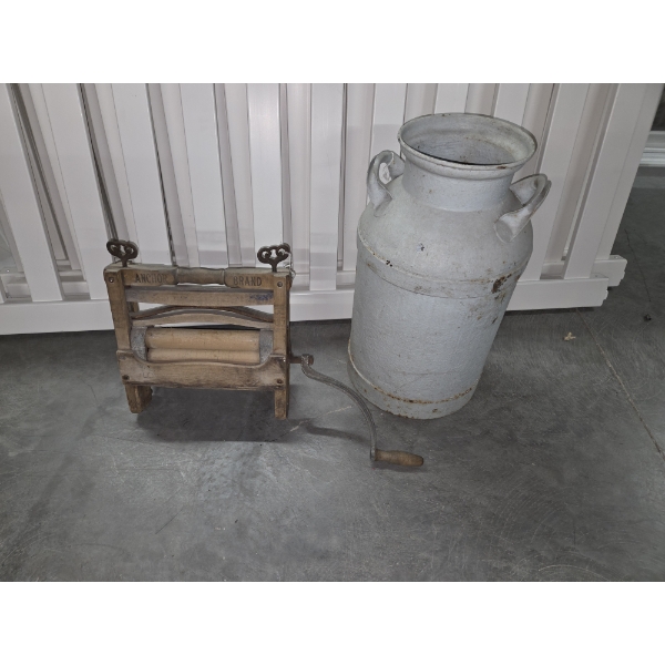 Vintage Ringer Washer And Steel Milk Can 