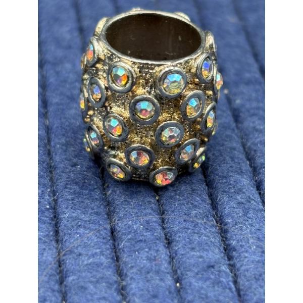 Antique Silver-tone wide statement ring with iridescent colored rhinestones - Very Small