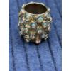Image 1 : Antique Silver-tone wide statement ring with iridescent colored rhinestones - Very Small