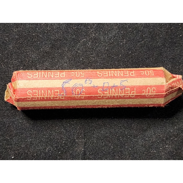 Uncounted & Unsearched Roll Of Wheat Pennies Labeled "50's - D & S" 