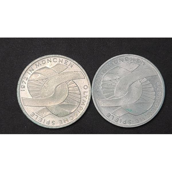 1972-G & 1972-J German 10 Deutsche Mark 0.6250 Silver Munich Summer Olympics Coins