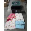 Image 1 : Two Storage Totes With Lids, Plastic Clothes Hangers & Like New Towels And Hand Towel Sets