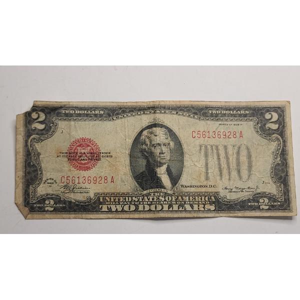 United States Series 1928D $2 Red Seal Bank Note With Julian And Morgenthau - Face Value: $2.00