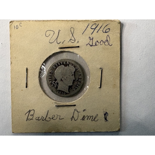1916 U.S. 90% Silver Barber Dime