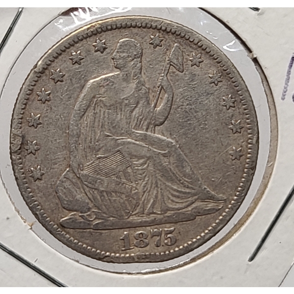 1875-P U.S Seated Liberty 90% Silver Half Dollar 