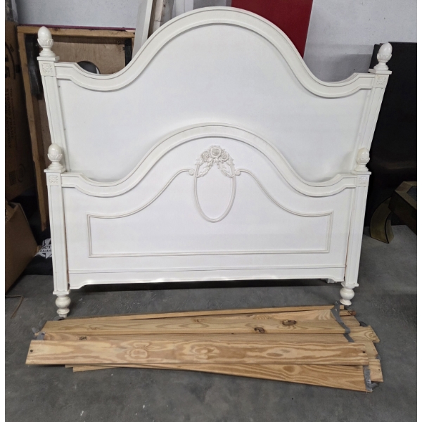 Beautiful White Wood 57'' Wide & 53'' Tall Headboard, 57'' Wide & 37'' Tall Footboard With Side And 