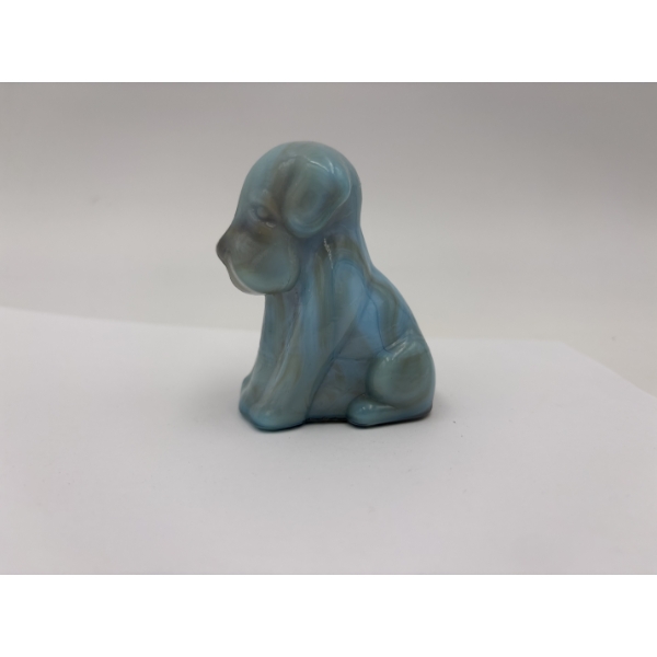 Degenhart Glass Dog Figurine - Blue Marbleized - ~2.5 inches