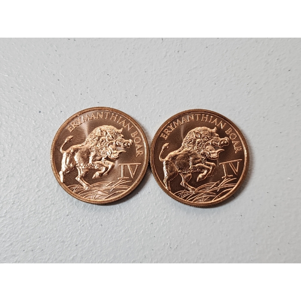 x2 Erymanthian Boar 1 oz Fine Copper Rounds 