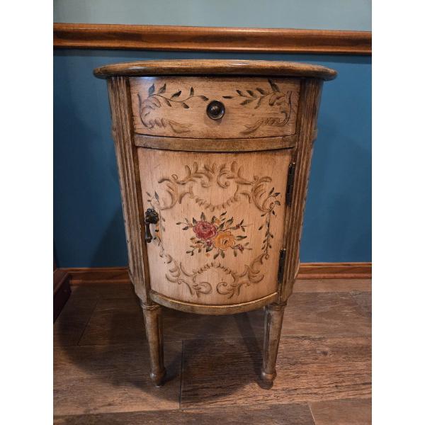 Beautiful Floral Design Side Table With Drawer & Cupboard Measures 18"x28"