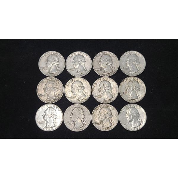 Assorted Years 90% Silver Washington Quarters - Face Value: $3.00