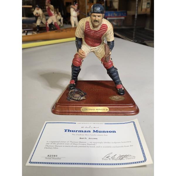 Limited Edition, Excellent Condition Danbury Mint Thurman Munson 6.5'' x 7'' All Star Figure On Wood