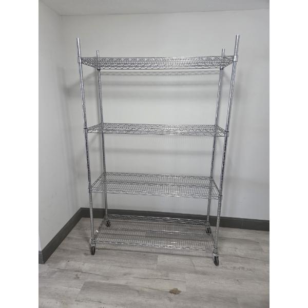 Pick Up Off Site- 115 Ely St. Alliance Oh. Like New 4 Shelf Wire Wheeled Storage Rack
