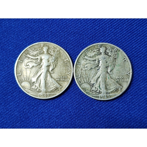 1943 & 1945-S 90% Silver Walking Liberty Half Dollars FV: $1.00