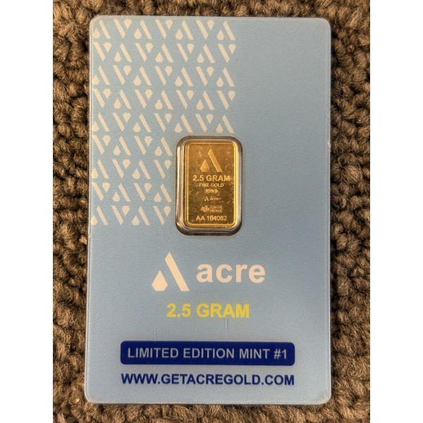 Acre Limited Edition Mint 2.5g .9999 Fine Gold Bar In Certification Card
