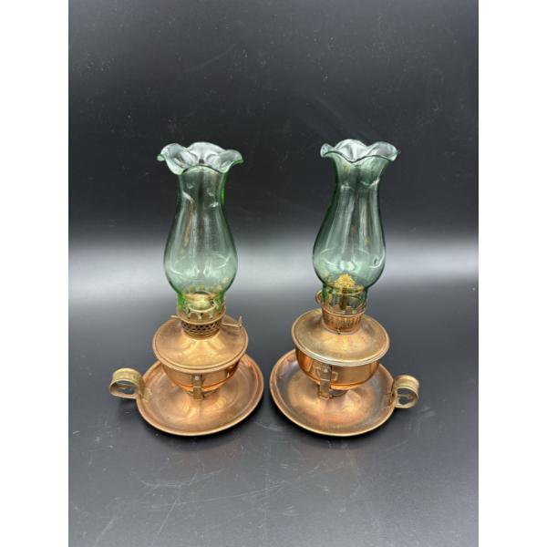 2 Beautiful Oil Lamps with Flared Globes - ~8 inches tall