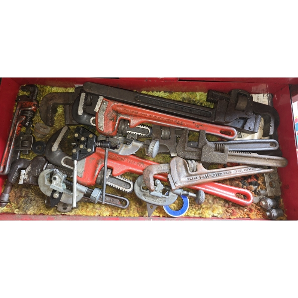 Assorted Pipe Wrenches and Pipe Cutters