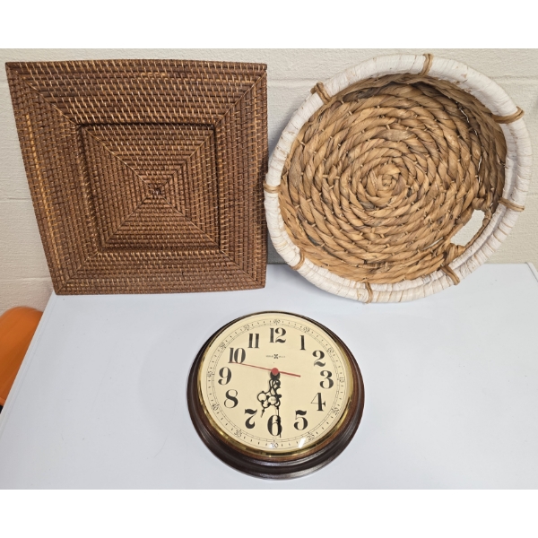 Howard Miller Wall Clock and 2 Baskets