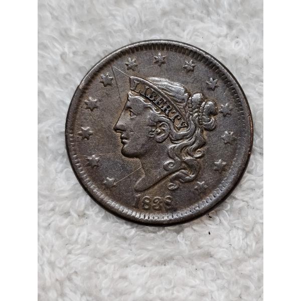 1838 United States Coronet Head Large Cent AFV $.01