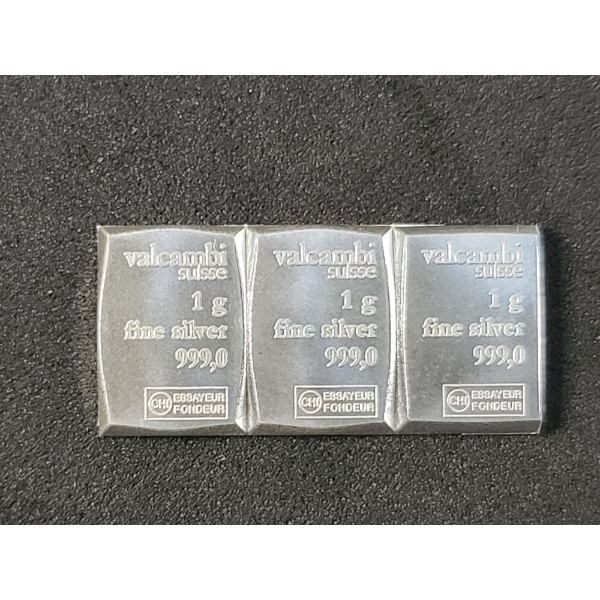3 - Valcambi Fine Silver 999.0 Bars Weighing 1 Gram Each ~ 3 TOTAL GRAMS .999 FINE SILVER