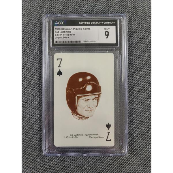CGC 9 Mint 1963 Stancraft Playing Cards Sid Luckman Seven of Spades Green Back 