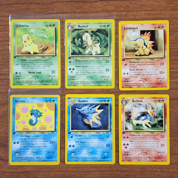 Six Assorted Vintage 1st Edition Pokemon Trading Cards 