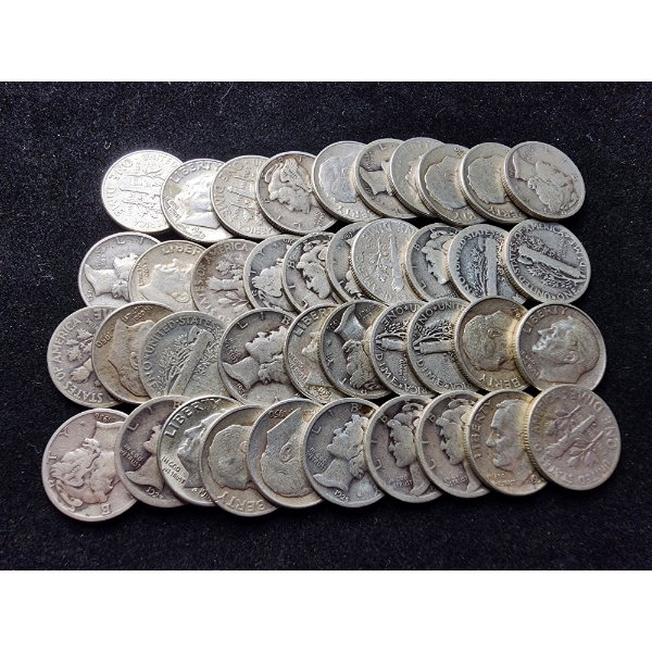 $4 Face Value in Assorted 90% Silver Dimes - Mercury & Roosevelt Dimes